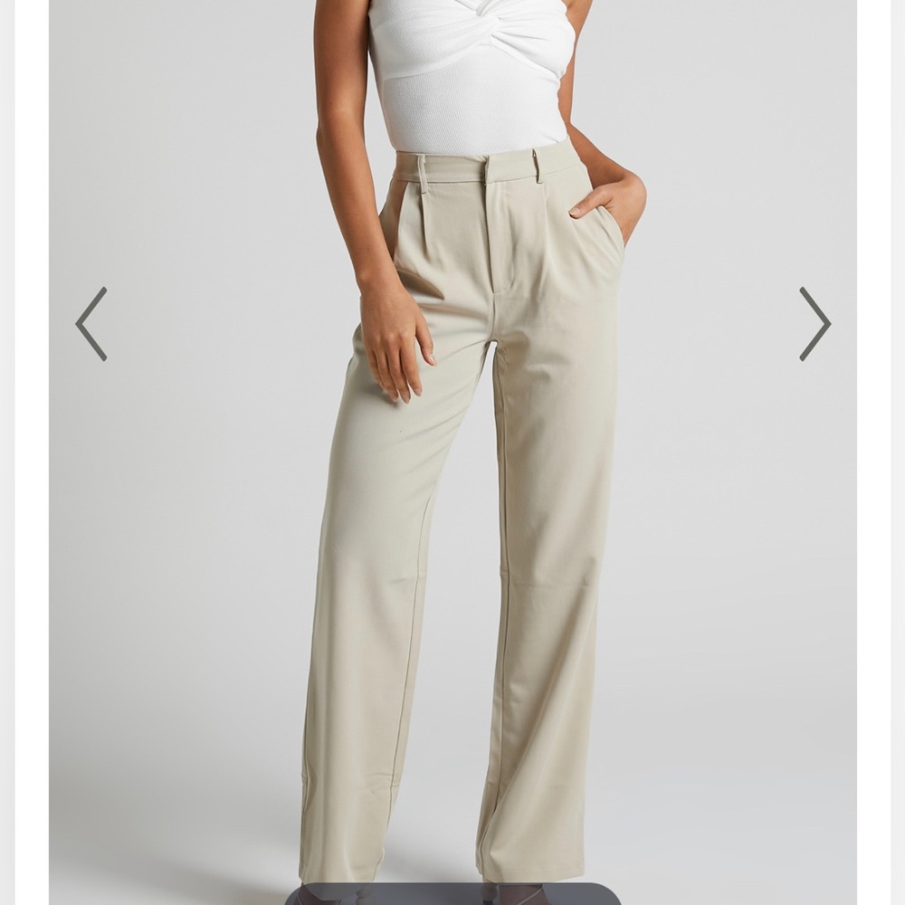 LORCAN HIGH WAISTED TAILORED PANTS IN STONE (SIZE 8) - Showpo